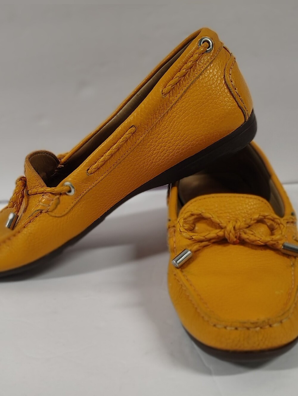 All-Leather Handcrafted Driving Moccasins -Orange Loafers Women's Sz 8.5